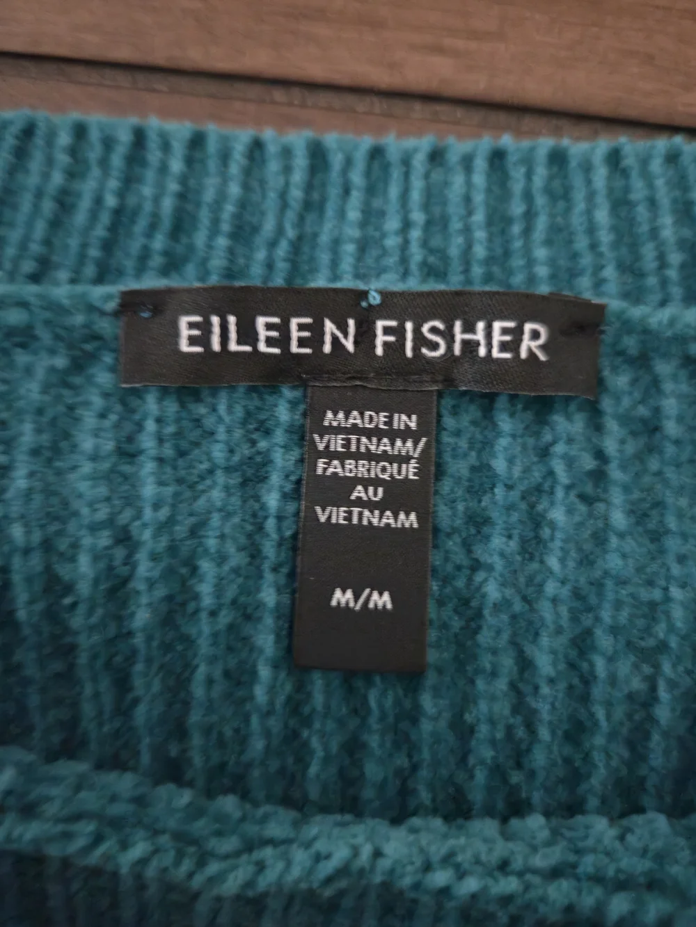Eileen Fisher 100% Organic Cotton Sweater Green Teal Knit Crew Neck